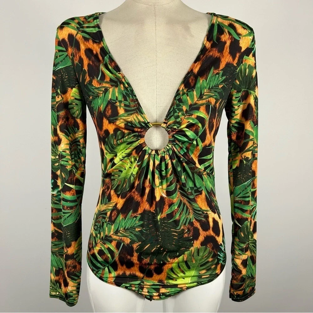 ❤️ MISSGUIDED Tropical Print Long Sleeve Top 8 - Picture 3 of 13